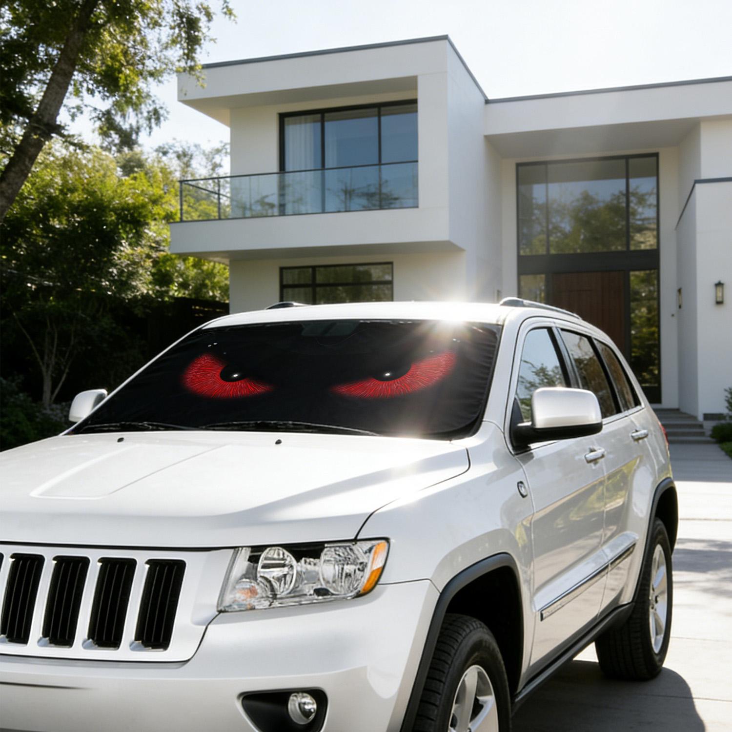 140x70cm Glowing Angry Eyes Car SunShade – Foldable UV Block Windshield Visor, Evil Eye Design Heat Shield for Truck, SUV