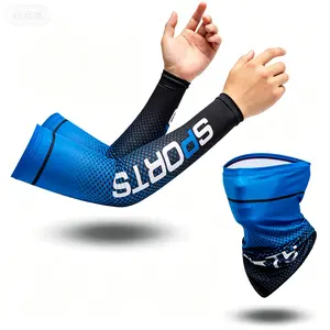 1 Pair Nylon Elastic Ice Silk Set Outdoor Sunscreen Anti-UV Quick Drying Sweat Wicking Exercise Arm Sleeve + Neck Gaiter