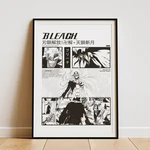 Bleach Ichigo Poster, Final Getsuga Tenshou Wall Art, Manga Panel Black and White Decor, Anime Gift Idea