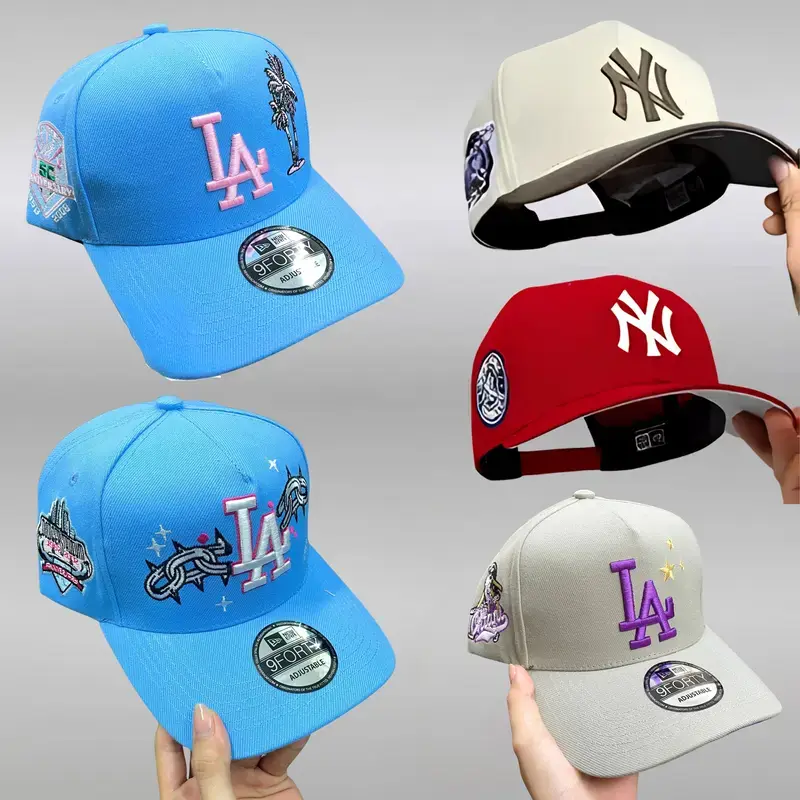 New Era MLB 59FIFTY Retro Cotton Baseball Cap - NY Yankees/LA Dodgers Anniversary Patch, Unisex Fitted Adjustable Streetwear Sports Collectible Headwear