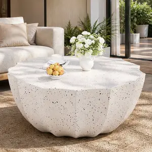 ARCH Modern Outdoor Coffee Table 35.43" Round Waterproof MgO Cement Patio Table for Garden Terrace Backyard Living Room White No Assembly Required 220 lbs Capacity, White Color Options, Cement Material, Product Weight: 49.60 lb, Color: White
