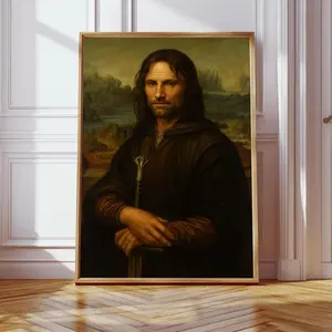 The Mona Aragorn, Funny Fantasy Meme Poster for Room, Trendy Home Decor, Photography Prints, Museum Quality Wall Art, Home Decor,  Poster Frames, Canvases for painting, Canvas Art Wall Decor