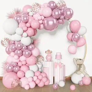 Amandir 153pcs Pink White Balloons Arch Garland Kit Different Sizes 18 12 10 5inch Pastel Light Latex Metallic Confetti Pink Balloons Mothers Day Shower Wedding Bow Coquette Birthday Party Decorations