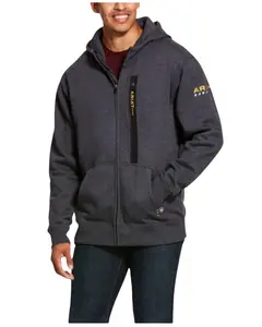 Ariat Men's Heather Charcoal Rebar Workman Zip-Front Hooded Work Jacket - 10027803