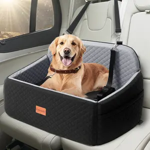 PAWGIANT Portable Dog Car Seat, Stylish Travel Carrier, Dog Car Seat for Large Medium Dogs Pet Car Seat Under 55 lbs or 2 Puppies Removable Washable Pets Travel Booster Bed for Automotive Backseat with Comfy Thick Cushion 2 Safety Leashes,  Black Brown