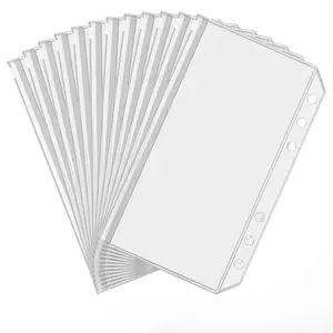 Binder Pocket, 12pcs A5/A6 Size 6-hole Punched Pocket, Waterproof Zipper File Folder, Binder Filler, Zipper Binder Pocket for Storage Sorting Flipchart Receipt Pocket File Card, Life Binder