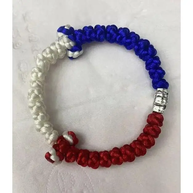 Handmade 33-Knot Prayer Rope Red, White, and Blue from Serbia