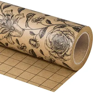 Floral Wrapping Paper Roll - Mini Roll - 17 Inch x 33  -  Black Flower Wrapping Paper for Birthday, Bridal Shower, Wedding,  Shower