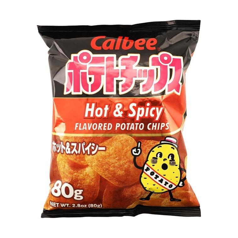 Calbee Hot & Spicy Potato Chips 80g - Crispy Thinly Sliced Snack from Japan for Spice Lovers