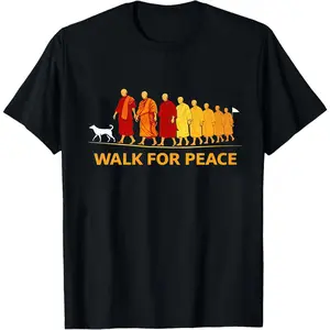 Peace Walking Monks with Aloka Dog Sweatshirt - Walk for Peace Monk Shirt, Buddhist Compassion Tee, Zen T-Shirt for Dog Lovers, s Vintage Faded Unisex Tee, Oversized Heavyweight Cotton Relaxed Fit, Cozy Casual Streetwear Aesthetic