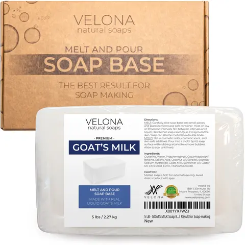 Velona 5 LB Glycerin Goats Milk Melt and Pour Soap Base - SLS/SLES-Free, Smooth Gentle Cleansing Bar for Adults, Bride Body Care, Moisturize Skin Repair, Soap Making, Scent-Compatible