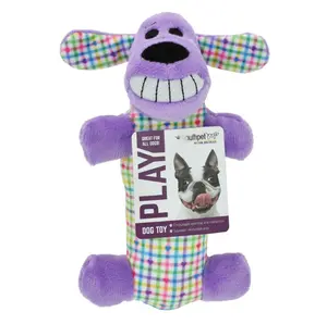 Multipet Smiling Loofa Plush Dog Toy | 6-Inch Soft Crinkle & Squeaky Toy | Colorful Plaid | Fun Fetch & Tug Play for Puppies & Small Dogs