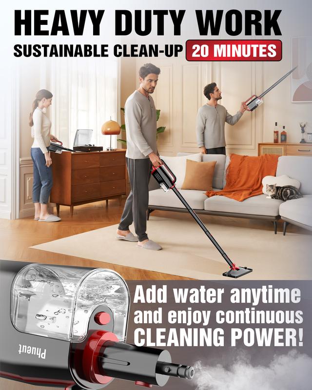 Phueut Lightweight Detachable Steam Mop Cleaner - 2 Modes 3 Temp Levels, Heavy Duty Powerful Handheld Steam Cleaner for Cleaning/Hardwood/Tile Grout