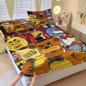 Five Nights at Freddy's Themed Fitted Bed Sheet Set with 1 Sheet and 2 Pillowcases, Soft and Breathable Design, Non-Slip Features, All-Season Use