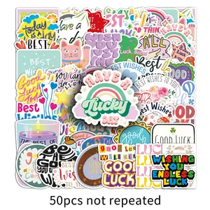 50Pcs Durable Self-Adhesive Waterproof Vinyl PVC Aesthetic Good Luck Stickers - Personalized Motivational Art Decals for Kids, Cellphone Handheld Device Accessories Ideal for Casing Rewards & Reminders