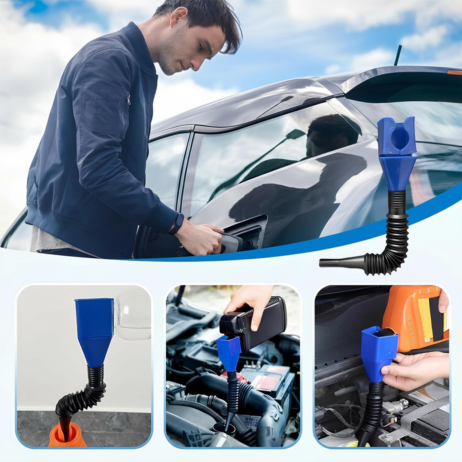 Oil Funnel for Automotive Use, Universal Wide Mouth Fuel Funnel, Hands-Free Automotive Funnel with Flexible Extended Hose, Easy to Carry for Cars, Trucks, Motorcycles