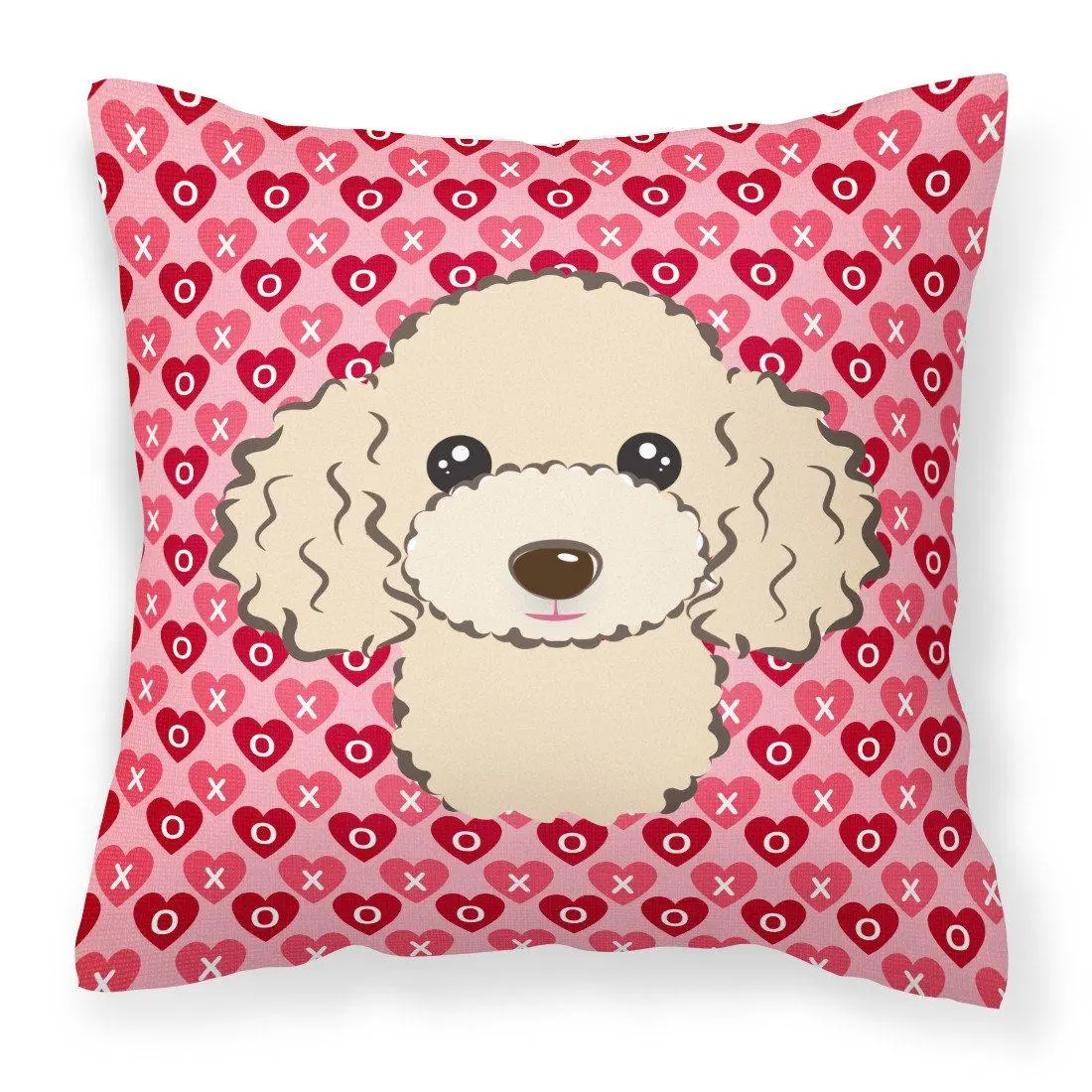 Decorative Buff Poodle Hearts Pillow, Handmade Craft, Polyester Fabric, Water Resistant, 18x18 in Indoor Cushion, Model BB5328PW1818, Print