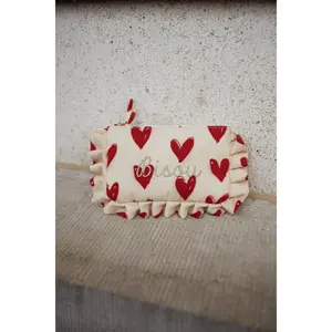 Ecru and Red "Bisous" Pouch