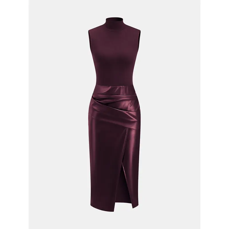 dress with leather top AKIRA Scarlett Halter Leather Corset Maxi Dress | Black main image 1