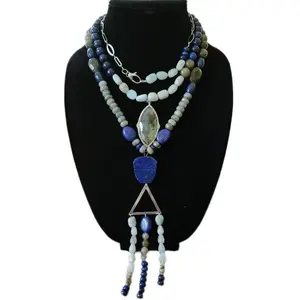 Labradorite and Lapis Lazuli Chunky Statement Necklace