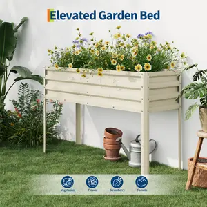 OP-Modern Galvanized Raised Garden Bed with Legs, 50×18×32In Outdoor Elevated Planter Box,  Durable & Rust-Resistant,Metal Raised Garden Beds for Vegetables, Flowers, Herbs, Backyard, Patio-Black&Beige