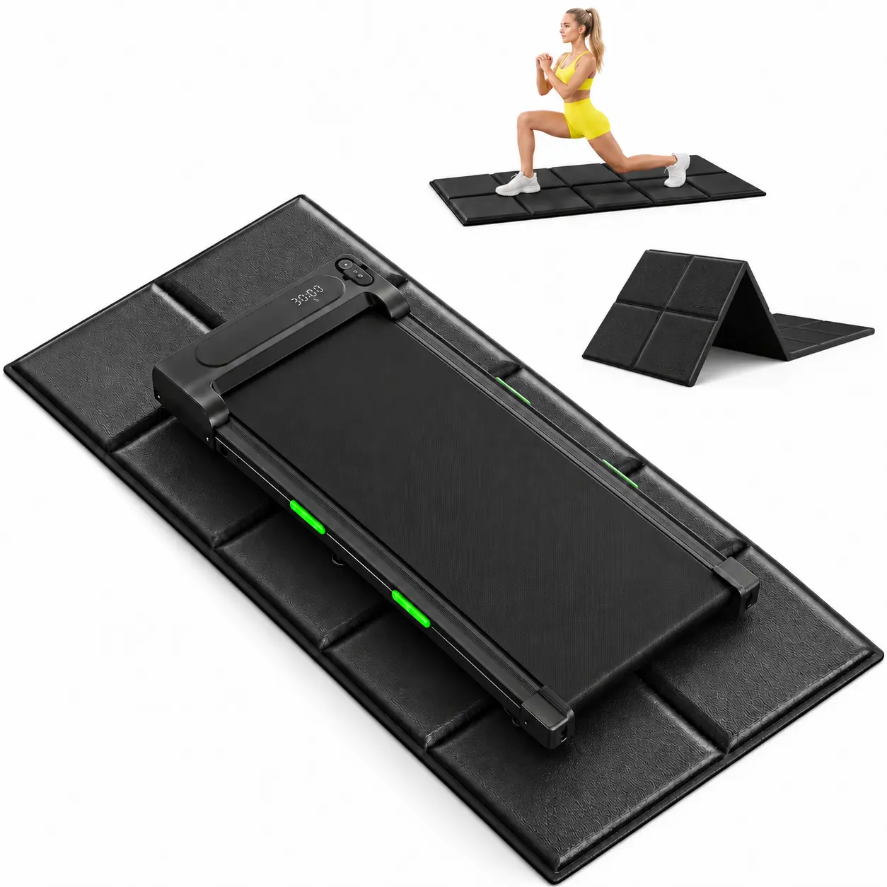 Foldable + Walking Pad Mat + Carpet + Hardwood Floors + Treadmill Mat + 68" x 24" + 1/4" Thick + Non-Slip + Shock Absorbing + Home Gym Equipment