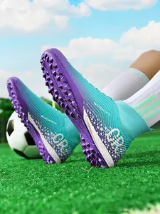 1 Pair Unisex High-Top Turf Soccer Shoes Football Boots | Textured Upper + Striped Pattern | Secure Lacing + Ankle-Fitting High-Top | Perfect for School Matches, Casual Games – Loved by Young Soccer Fans