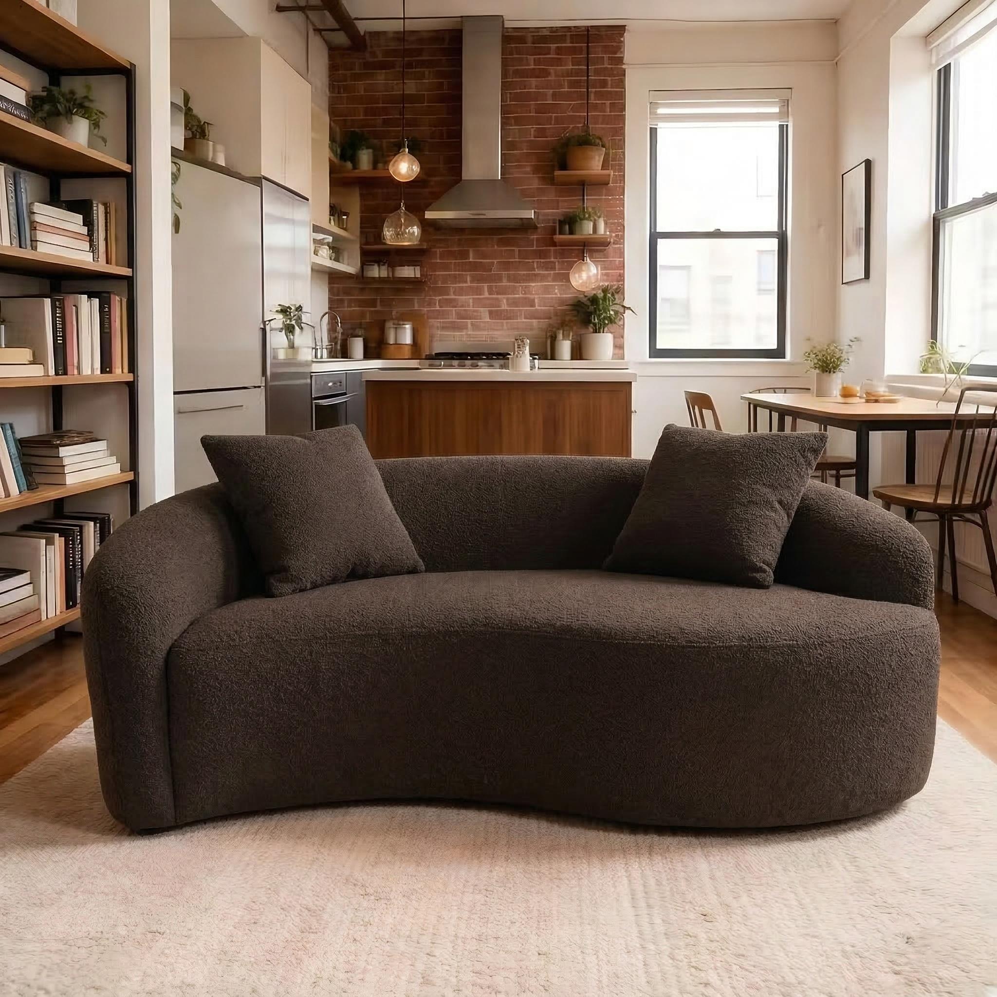 Modular Chenille Sofa, Pet Friendly Stain Resistant S Shaped Curved Sectional Couch for Small Space Living Room, Minimalist Cozy Couch boneless Chaise floor seats  Foldable Modern furniture