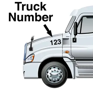 Custom Semi truck OR Trailer Number kit Decal Vinyl Window Decal for Vehicle Windows Boats RVs Office Desks Laptops Easy to Install, self adhesive, several colors and sizes.
