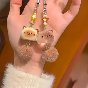 ChicSatchel121 Cute Cartoon Cat Phone Charm Plush Kitten Sparkling Collar Durable Plastic Valentine Gift for Her