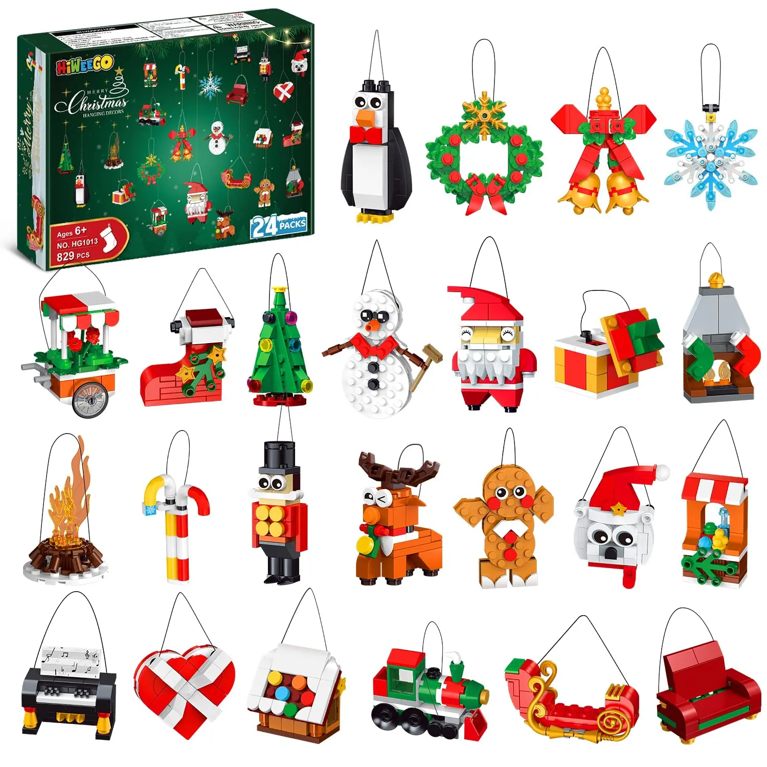 24 Days Christmas Countdown Ornaments Building Set with Hanging Christmas Tree, Wreath, Santa, Snowman, Gingerbread, Reindeer, Nutcracker Snowflakes Xmas Stocking Stuffer Decor Toy Gift for Kids Girl Boys  Ages 6+