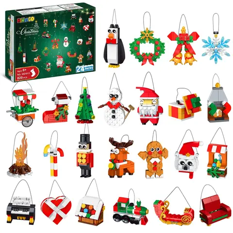 24 Days Christmas Countdown Ornaments Building Set with Hanging Christmas Tree, Wreath, Santa, Snowman, Gingerbread, Reindeer, Nutcracker Snowflakes Xmas Stocking Stuffer Decor Toy Gift for Kids Girl Boys  Ages 6+