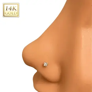 14kt Gold Classic Diamond Nose Stud - 20 Gauge, Hypoallergenic, Handcrafted, L-Shape/Corkscrew, 6.5mm x 4mm,