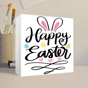 1pc Happy Easter Decor Desk Sign - Decorative Plaque - Easter Bunny - Easter Bunny Party Decoration for Home & Office - Unique Gift for Coworker & Friend ( 3.94 X 3.94 in)