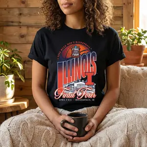 Illinois Final Four 2026, NCAA Men’s Basketball, March Madness Fan Shirt, College Basketball Unisex Printed Tee Pure Cotton Fabric Casual Streetwear Crew Neck Short Sleeve T-Shirt Trendy Tops for Women for Men, Perfect Gift