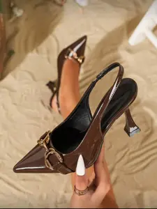 Women's Fashion High Heel Sandals, Metal Buckle Design, Comfortable Slip-On Shoes for Women, Perfect for Casual & Party Wear