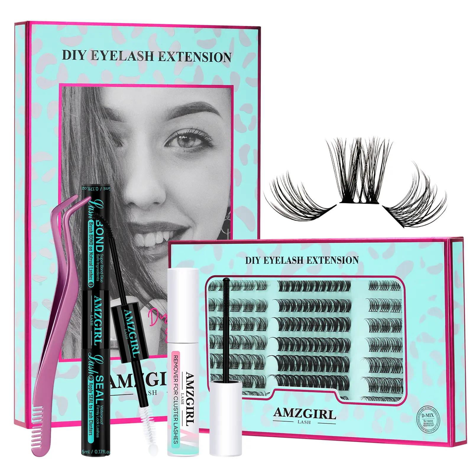 AMZGIRL LASH  Diy Lash Extension Kit 144PCS Prism Eyelashes Makeup Cosmetic  with Lash Remover & Lash ApplicatorEyelashes Kit for Beginners
