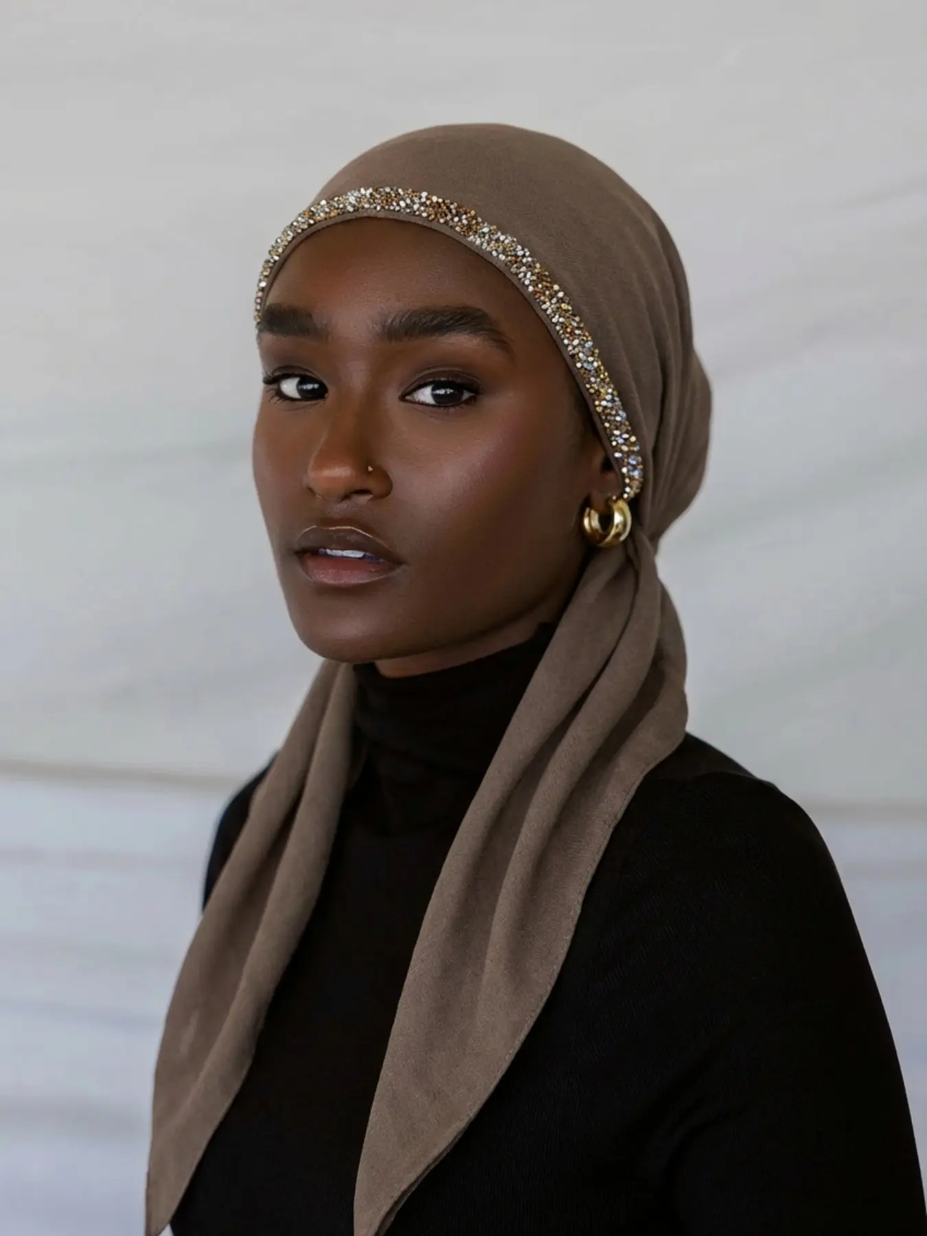 Women's Plain Rhinestone Muslim Modal Instant Hijab, Fashion Chic Versatile Turban Scarves for Daily Use, Elegant Contrast Sequin Design, Head Scarf, Muslim Headscarf Cover
