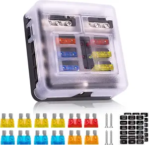 6 Way / 12 Way  12V Fuse Box 12Volt Blade Fuse Block Holder, 6 Circuit W/Negative Bus Waterproof Fuse Box with LED Indicator for 12V/24V  Boat