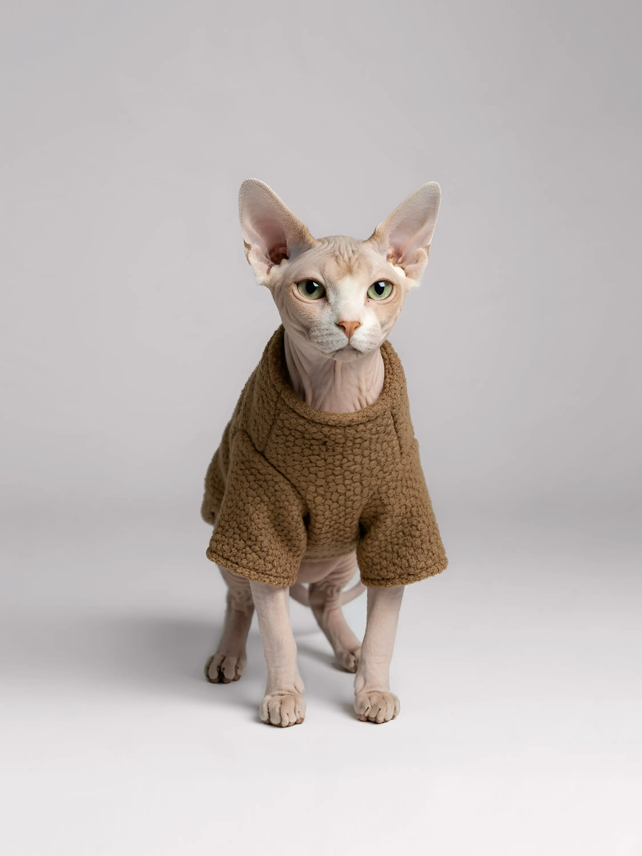 Sphynx Cat Cardigan | Bouclé Knit Long Sleeve Sweater for Hairless Cats