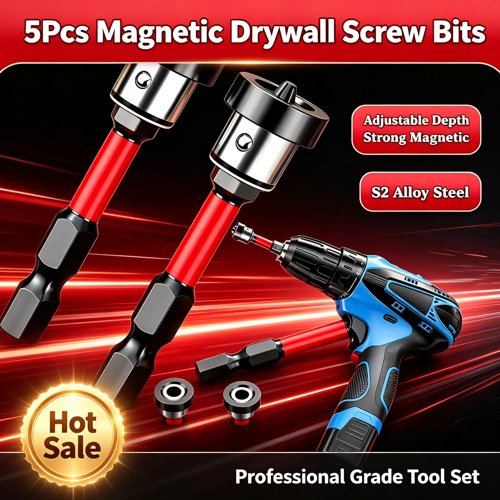 5 Pieces Plasterboard Drywall Bit Set with Depth Limiter, Magnetic PH2 Screwdriver Bits 1/4 Hex Shank, Special Attachment for Countersinking Drywall Screws, Holiday Gift for Father