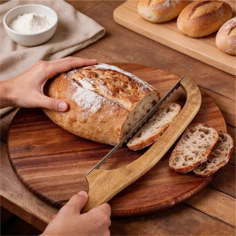 DGAPHRO Bread Slicer for Homemade Bread, 15.7" Wooden Sourdough Slicer Bread Cutter Knife with Bow Design, Premium Stainless Steel Serrated Saw Bread for Bagels, Baguettes and More.