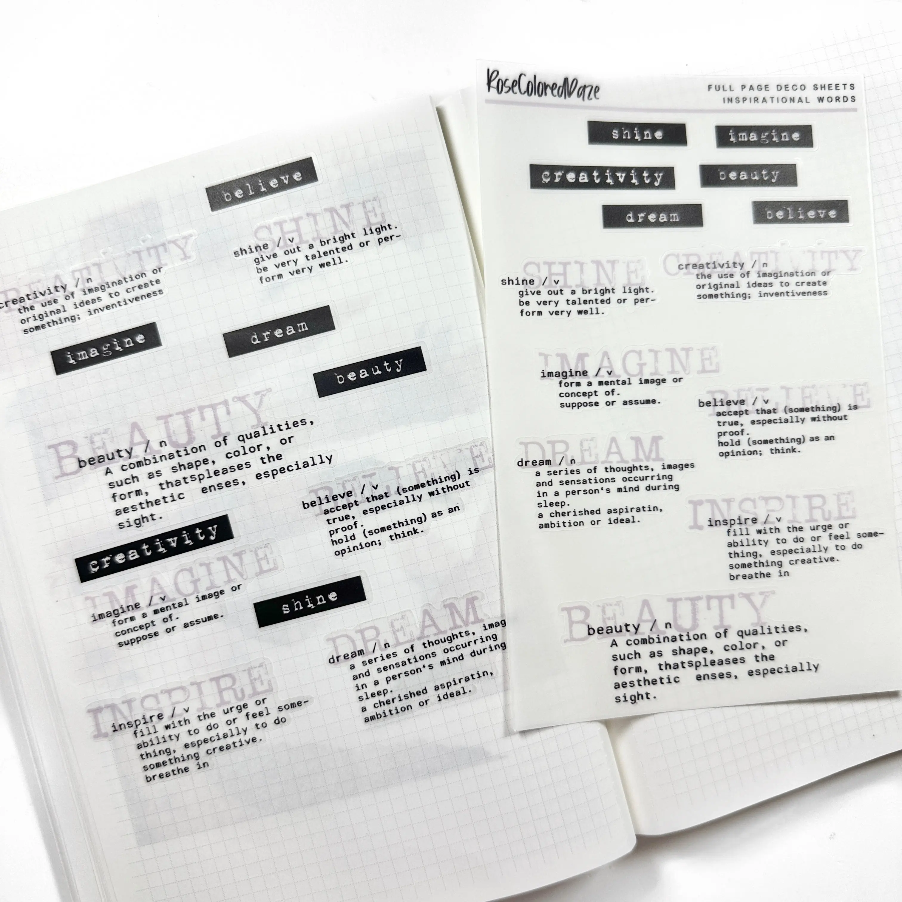 Transparent Matte Sticker Sheet - Inspirational Words
