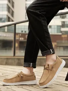 Men's Casual Solid Color Lace Up Flat Loafers, Fashionable Breathable Comfortable Loafers for Daily Wear, Lightweight Breathable Shoes for All Seasons