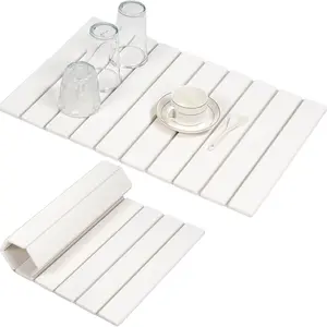 Stone Drying Mat for Kitchen, Large Absorbent Diatomaceous Earth Mat, Quick Dry for Dishes, Bottles & Cups, Foldable, 23"x15.3", Ideal for Countertops