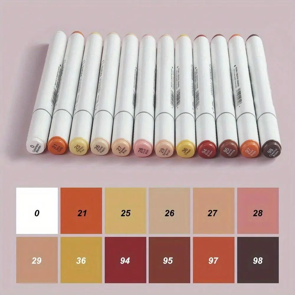 Dual-tip Marker Pen Set, Dual End Marker, Art Markers Pen, Double Ended Markers, 12/24pcs/set Vivid Skin Tone Colors Marker Pen, Fine & Broad Nibs Marker Pen for School & Office Use, Art Supplies