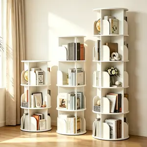 Sweetcrispy 360° Rotating Plastic Bookcase, 3/4/5-Tier Freestanding Corner Shelves for Books Storage Organization, 79.37lbs per Tier Organizer Storage, Bedroom Furniture for Home Office Small Spaces Lazy Susan Display