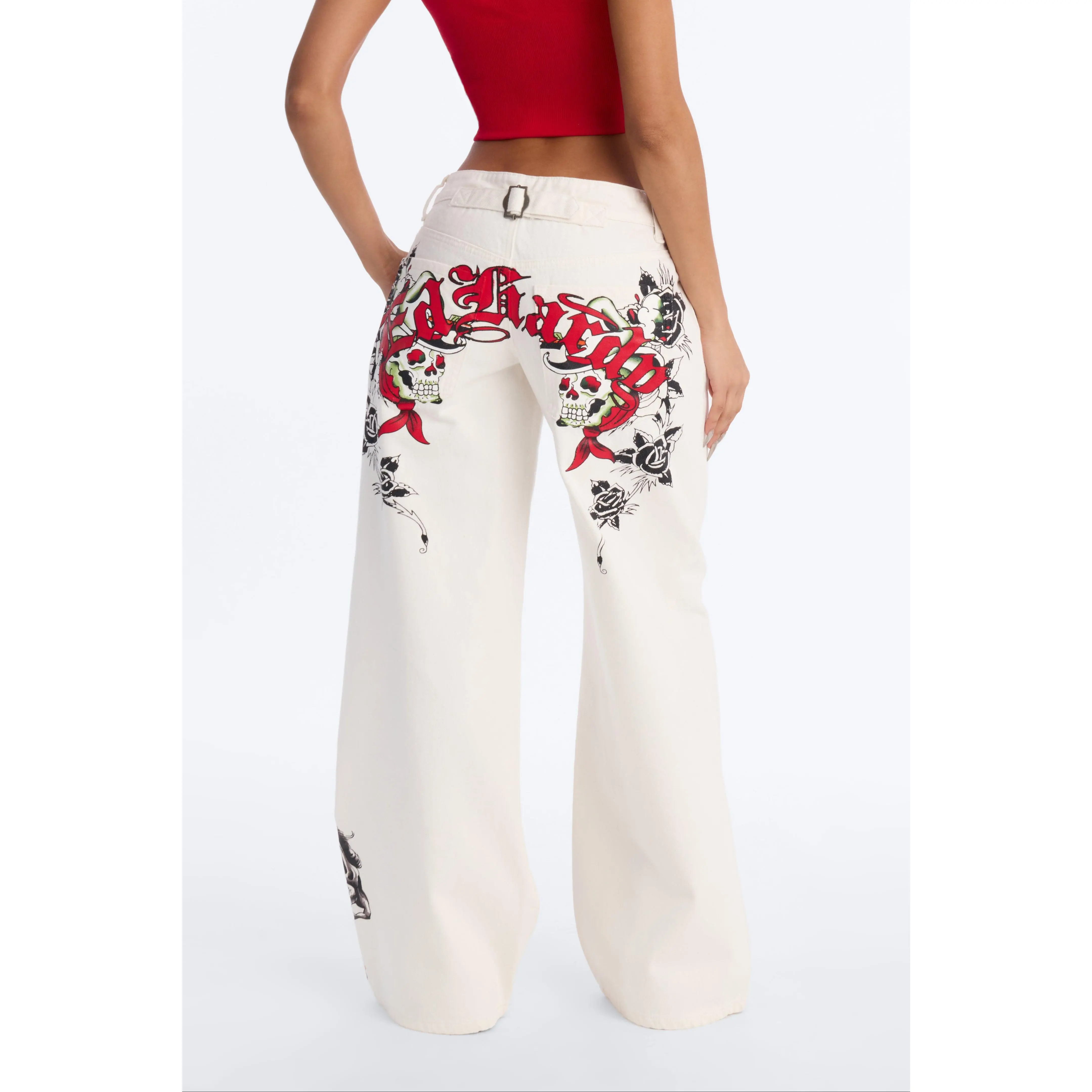 Ed Hardy Lonesome Horse Wide Leg Jeans - Ivory