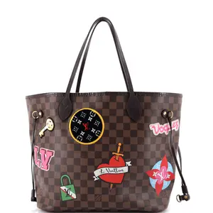 Pre-owned Louis Vuitton Canvas Coated Tote Bags REBAG Neverfull NM Tote Limited Edition Patches Monogram Canvas MM by Rebag