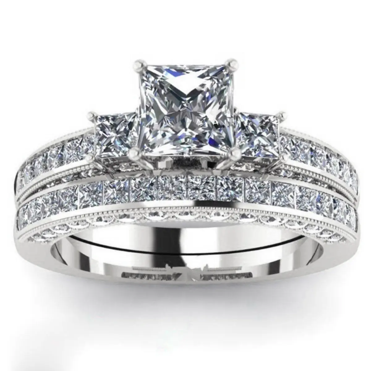 Two-Piece Women's Elegant Cubic Zirconia Rings, Exquisite Eternity Wedding Ring Set, Women's Engagement Ring